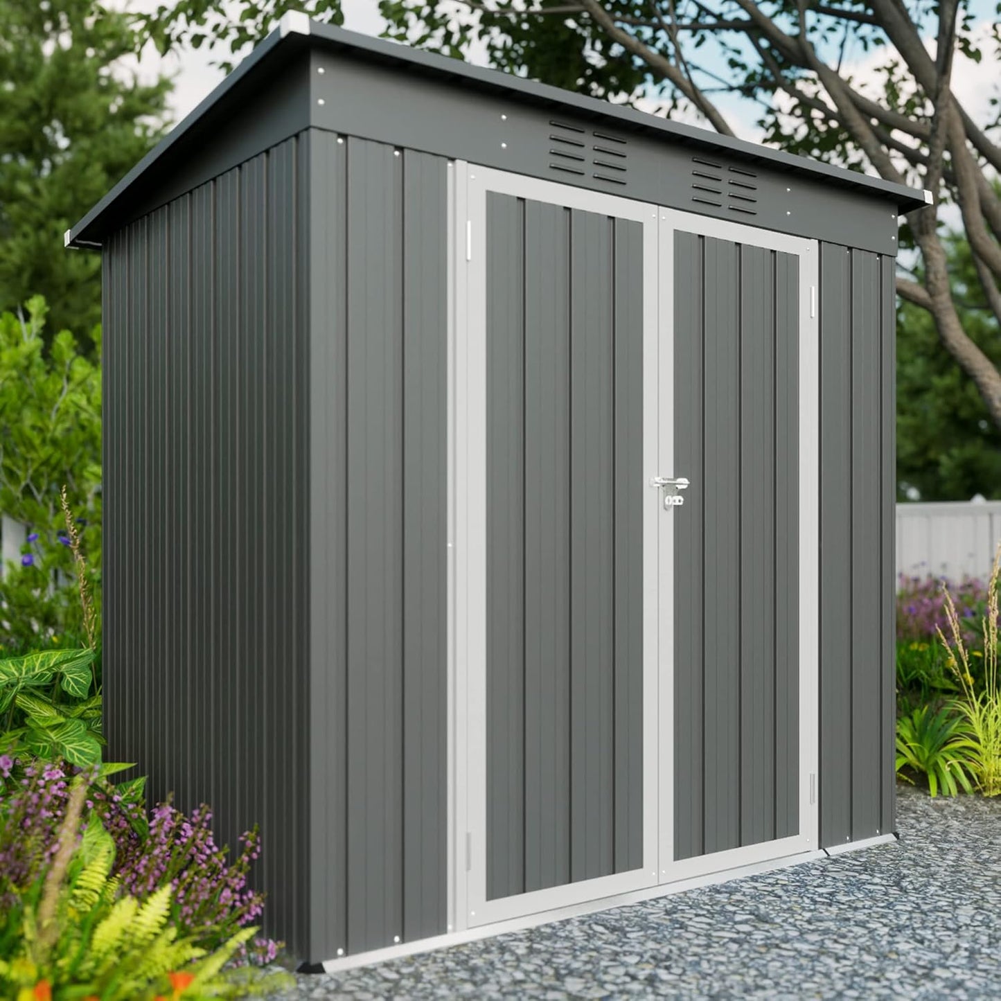 4'x6' Metal Shed Outdoor Storage Shed,Metal Steel Utility Tool Shed Storage House with Double Lockable Doors and Air Vent for Backyard Garden Patio Lawn Gray
