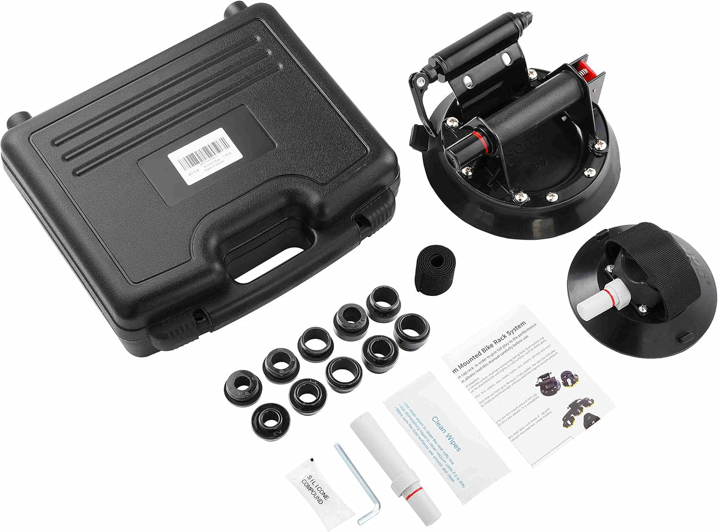 Bike Rack for Car Roof, Vacuum Suction Cup Bicycle Carrier Aluminium Alloy Roof Rack, with 5 Adapters for Most Bikes, 9x100mm/12x100mm/15x100mm/15x110mm/20x100mm/20x110mm (10" Suction Cup)