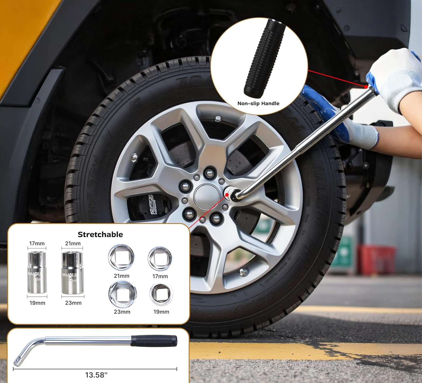 Car Jack Kit, 2.5 Ton (5511lbs), 16.5'' Portable Non-Slip Scissor Lift Jacks, Car Jack 8 Piece Set with Ratchet and Tire Replacement Kit for Sedan, MPV, SUV