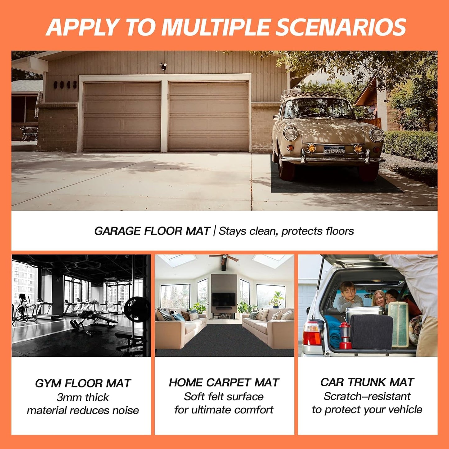 36"x60"（2 PCS） Garage Floor Mat & Oil Spill Mat, Heavy Duty Under Car Mat for Garage & Driveway, Protects Against Oil, Chemicals & Stains with TPE Anti-Leak Backing, Reusable & Washable