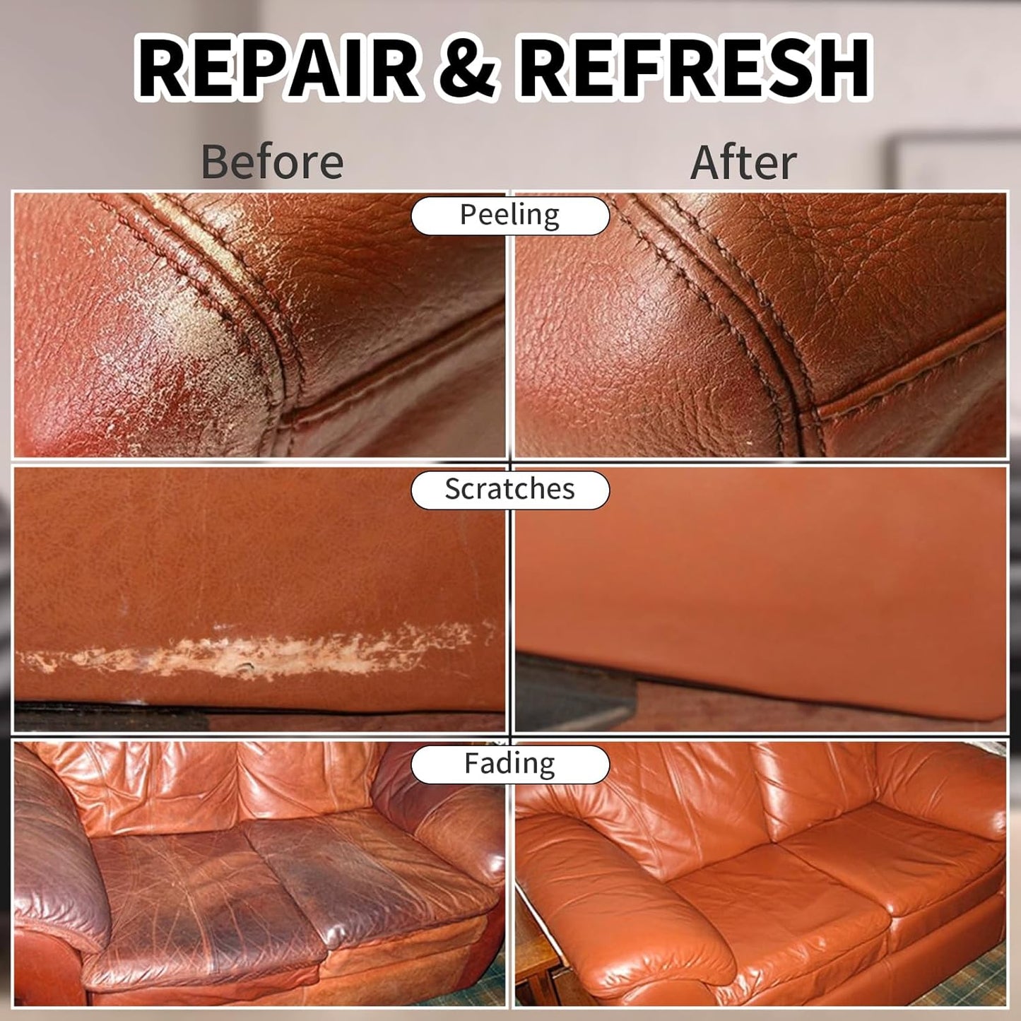 Leather Recoloring Balm,8.5oz Leather Color Restorer,Light Brown Leather Repair kit for Furniture and Car Interior,Leather Couch Scratch Repair,Leather Dye Paint for Faded,Cracked and Damaged Leather