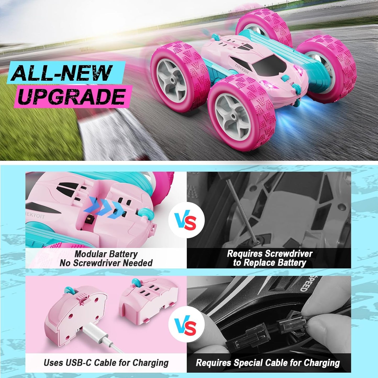Remote Control Car, Pink RC Cars for Girls, 2.4 GHZ Double Sided RC Stunt Car 360° Rotating Remote Control Crawler with Headlights Cars Toys for 6 7 8 9 10 11 12 Girls Birthday