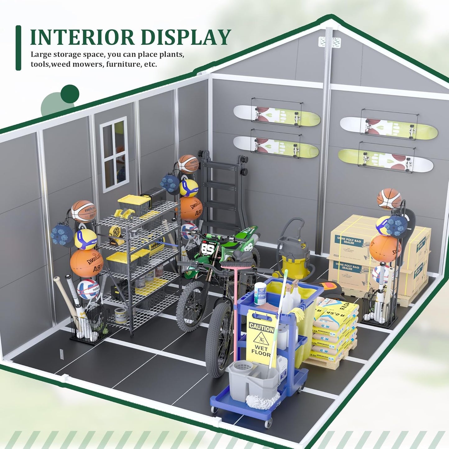 Resin Storage Shed 10x8 ft, Large Outdoor Sheds with Floor, Lockable Doors and Vents, HD Window, 12mm Thick pp Board, Garden Storage Tool Shed for Backyard Patio Lawn (Grey, 10 * 8ft)