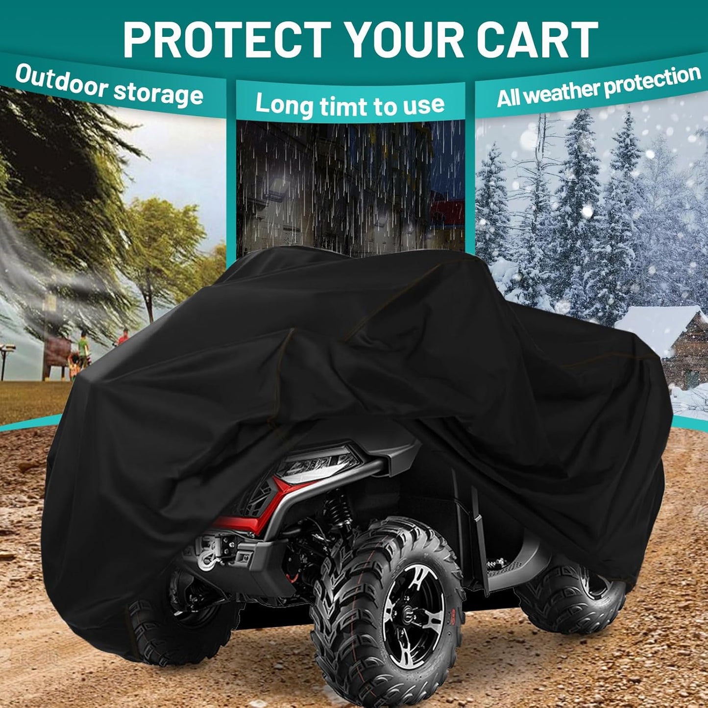 QYMOTO ATV Cover,Large ATV Cover XL 2-UP 4 Wheeler Quad Outdoor Full Protection Heavy Duty 420D Waterproof Windproof for CFMOTO Cforce,Polaris Sportsman 570,Can am Outlander 570 850,Ya maha Grizzly