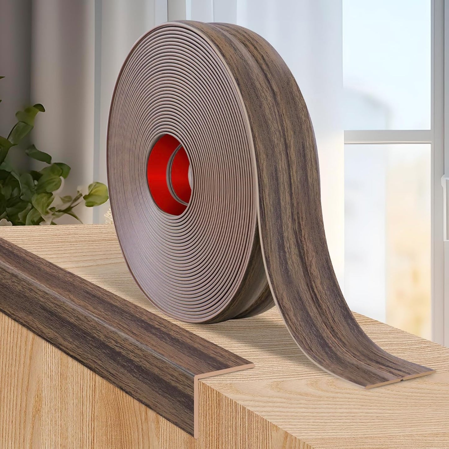 Flexible Wall Corner Protector Moulding Trim Peel and Stick Wall Corner Guards Edge Protector Self Adhesive Molding Trim Strip for Edge Ceiling (Smoked Brown Wood Grain, 1.6 in x 10 Ft)