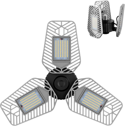 LED Garage Lights, Deformable LED Garage Ceiling Lights 9000 Lumens, 82W CRI 80 Led Shop Lights for Garage, Adjustable Garage Lights, Led Garage Lighting (No Motion Activated) (1-Pack)