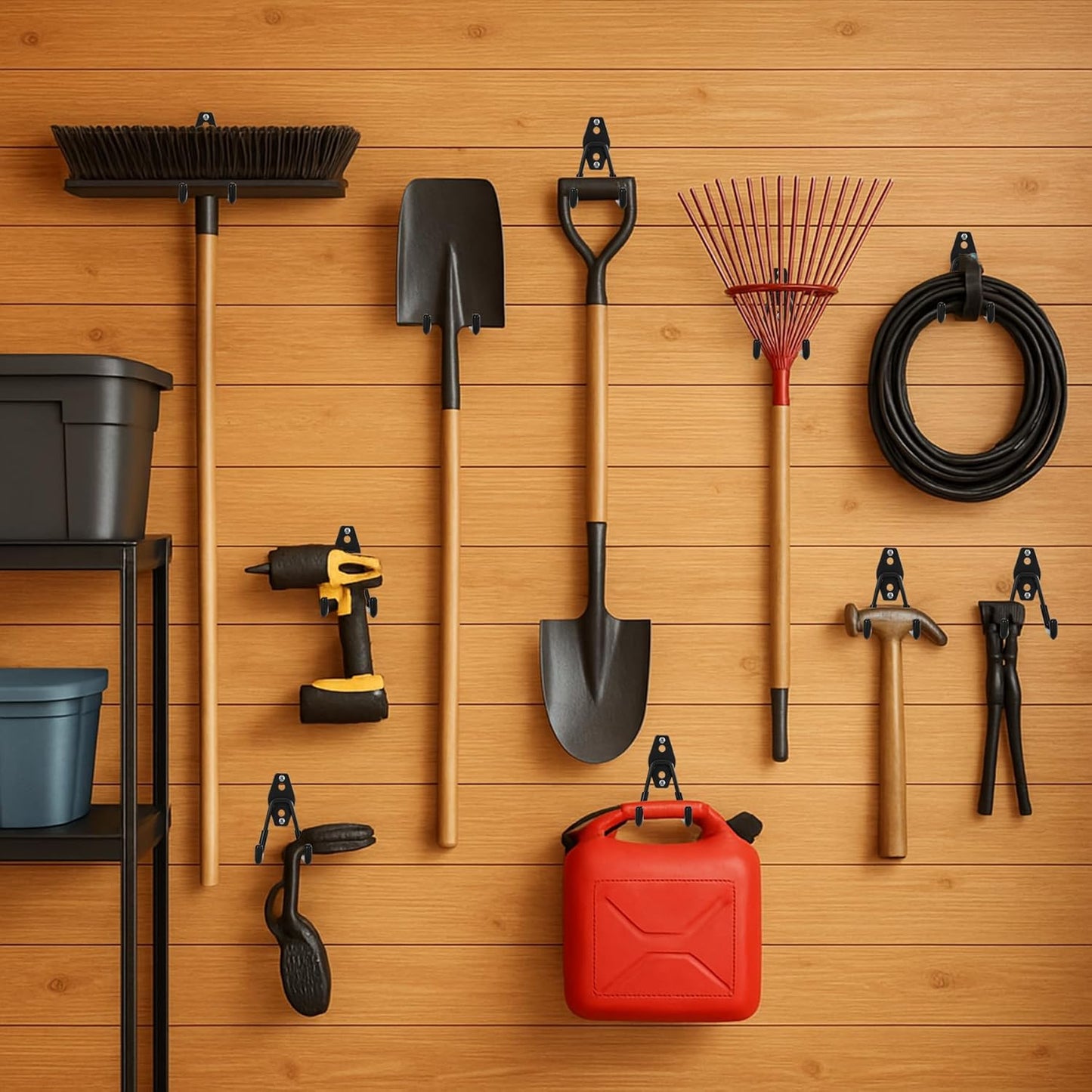 8 Pack Garage Hooks, Garage Tool Organizer Wall Mount, Heavy Duty for Utility Organizer, Steel Utility Garage Hooks for Ladders, Garden Tools, Bike