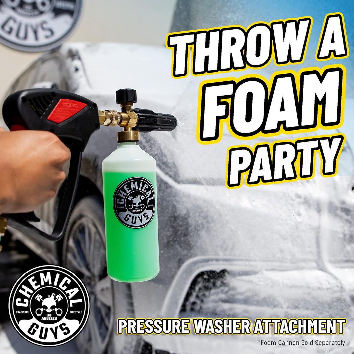 Chemical Guys EQP369 TORQ Professional Snow Foam Cannon Car Wash Snow Foamer + Sticky Snowball Ultra Snow Foam Car Wash Soap 16 fl oz (Safe for Cars, Trucks, SUVs, & More) Works With Pressure Washer