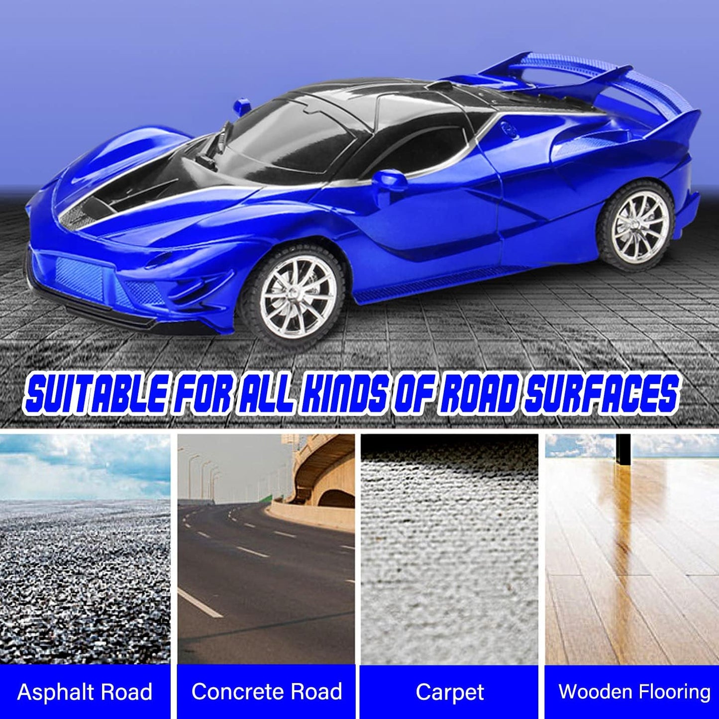 Remote Control Car for Boys Kids, 2.4GHz 4WD High Speed RC Cars Toys with Headlights and Controller, Electric Sport Racing Hobby Toy Car Model Vehicle for 6+ Year Teens Gift (Blue)