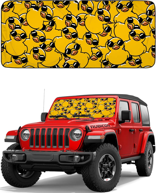 Autoamerics JeepWrangler Classic Ducks 1-Piece Windshield Sun Shade Foldable Car Front Window Sunshade - Best Heat Shield Reflector Cover - Blocks Max UV Rays & Keeps Your Vehicle Cool