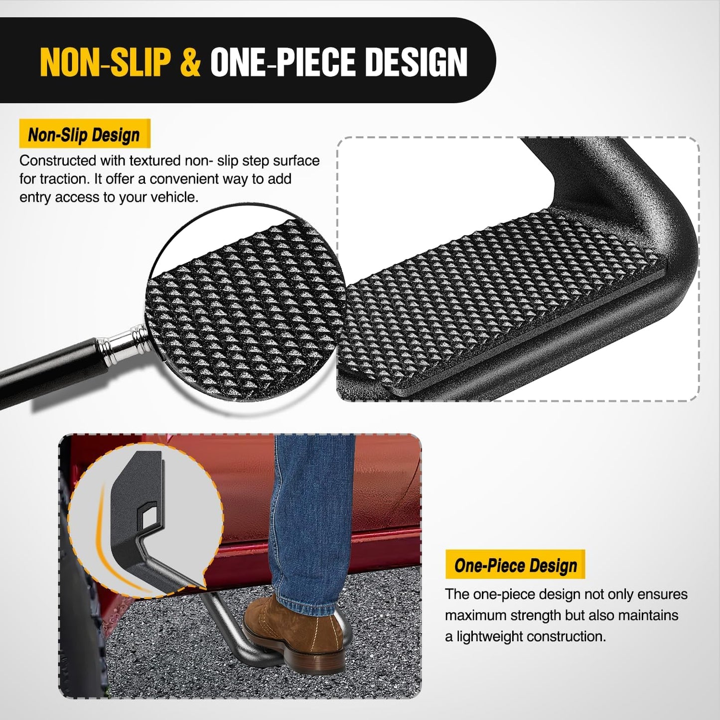 Nilight Universal Side Step Slip-Proof Aluminum Side Hoop Steps Nerf Bars Assembly Black 4 Pcs for Chevy (Chevrolet) Ford Toyota GMC Dodge RAM (Drilling Required)