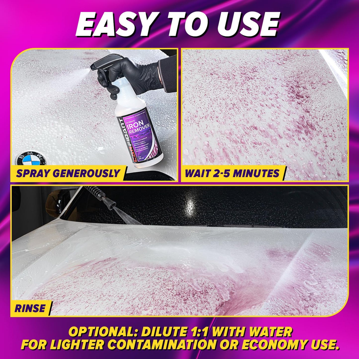 Iron Remover for Car Detailing – Iron Decon Spray, Pulls Out Brake Dust, Rust & Fallout - Contaminant Removal for Car Paint & Wheels, pH Neutral Formula - Gallon - 128 fl. oz.