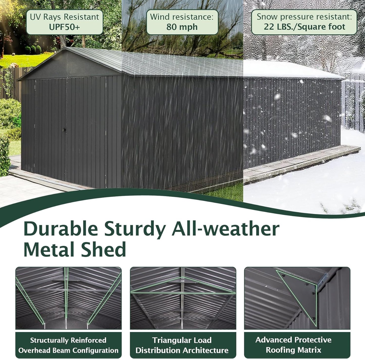 Domi 12'x25' Outdoor Metal Garage Shed, Weatherproof Enclosed Carport with Sidewalls & 2 Lockable Doors, Extra Large Backyard Storage Shed for Car, Truck,Lawn Mower, 80MPH Wind Resistance, Dark Grey