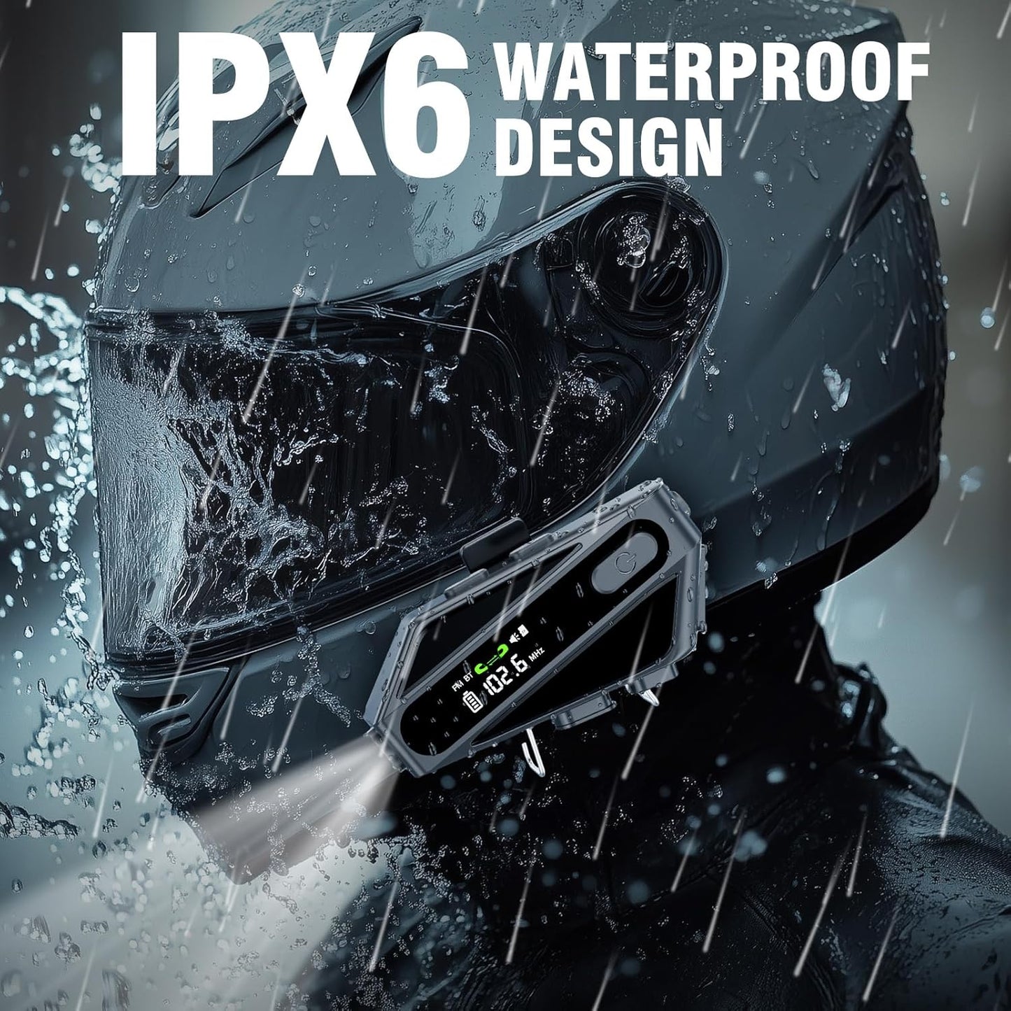 Motorcycle Helmet Bluetooth Headset, C6 Helmet Speakers with 2 Type Mics, Intercom/Hands-Free Call/Music/Waterproof/Noise Cancellation/Wake Up Siri, Suitable for Motorcycles, Skiing, and Cycling