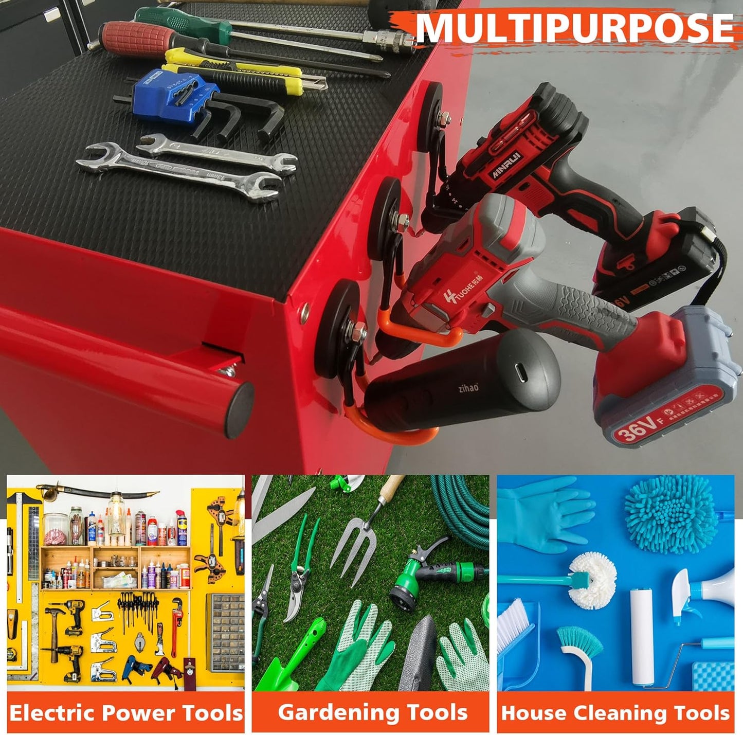 ULIBERMAGNET Heavy Duty Large Garage Magnet Hooks, 3 Pack Strong Storage Utility Magnetic Hooks with Anti-Slip Coating for Pegboard,Garage Shelve Hanging (Orange)