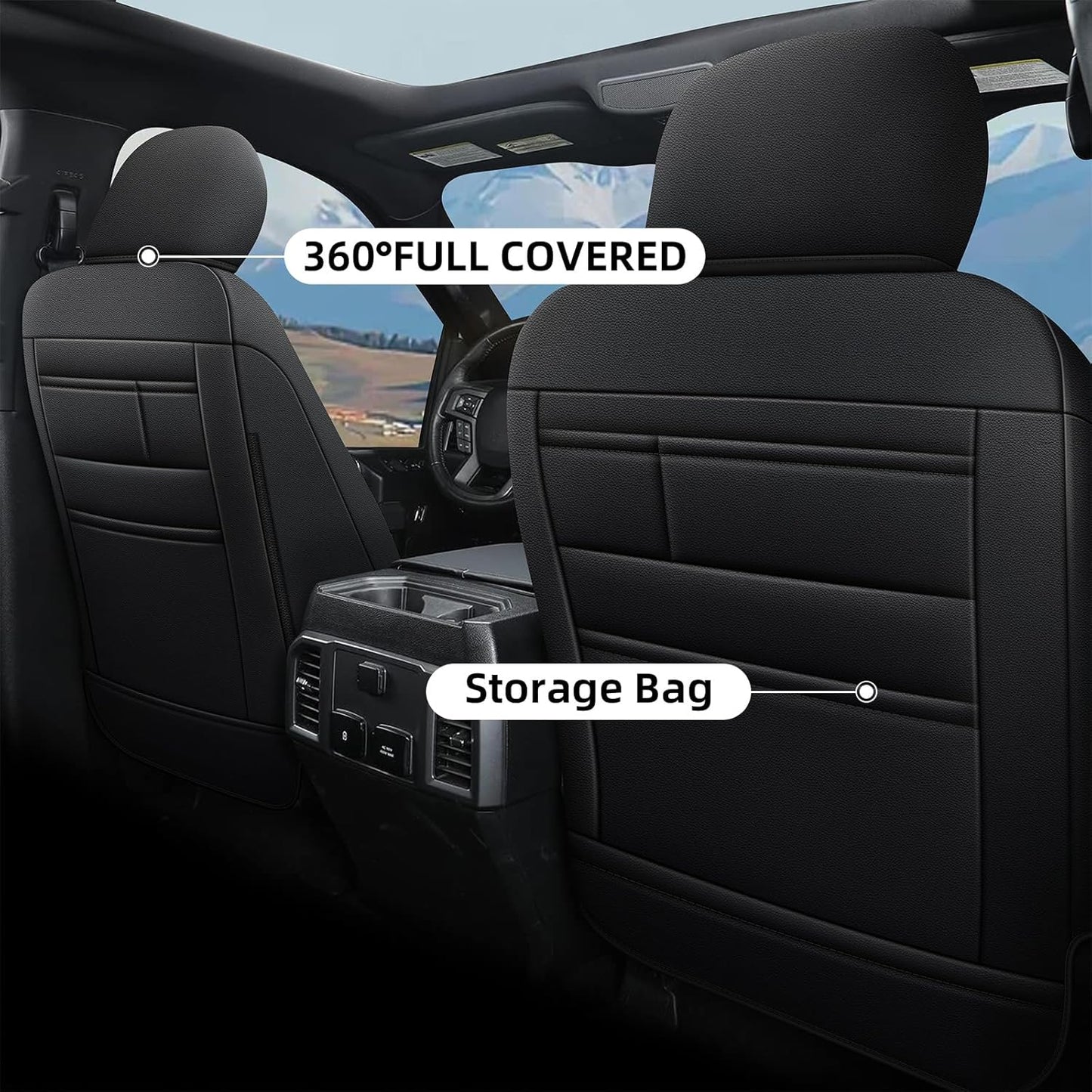 AOMSAZTO Seat Covers for Ford F150 XL XLT: 2015-2024 SuperCrew & F250 F350 F450 2017-2024 Super Duty Crew Cab XL XLT Faux Leather Full Set Seat Cover (Black + Red, Full Set)