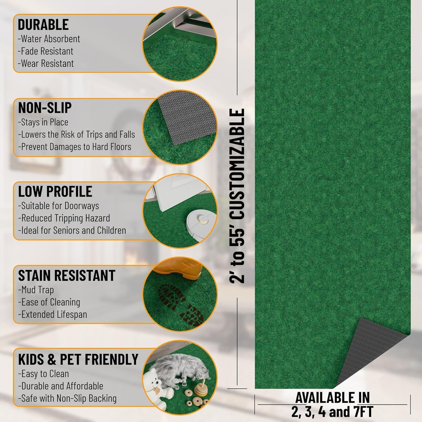 Ottomanson 2'7" x 18' Hallway Runner with Scraper Pile - Extra Durable Non-Slip Rug Mat for Indoor & Outdoor Use - Ideal for Kitchen, Entryway & Garage - High-Traffic Carpet, Green