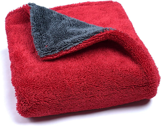 LIVOS Car Drying Towel, Premium Microfiber Towels for Cars, 1000GSM, Edgeless Twisted Loop Design, No Streaks, Scratches, or Water Spot, Absorbent Wash Towel, 18" x 24" (Red&Grey)