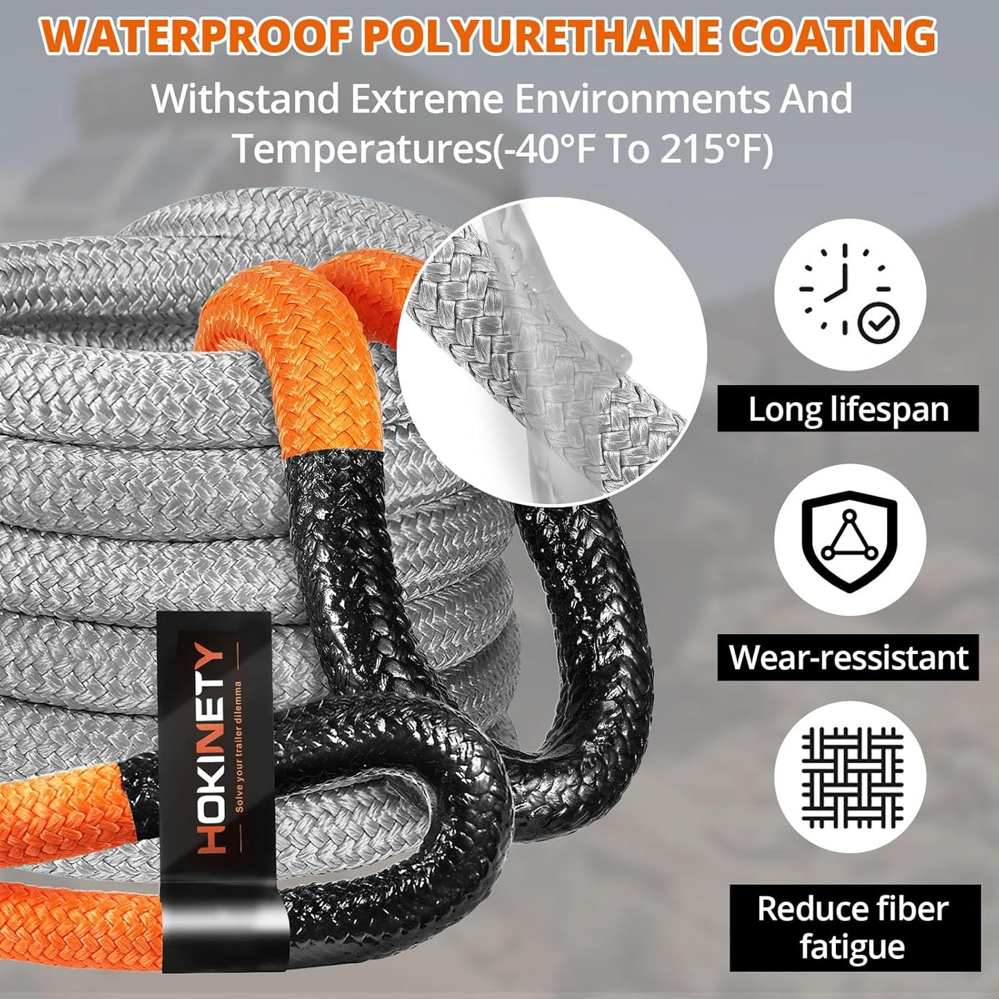 Kinetic Recovery Tow Rope: 1-1/8" x 30ft 48000LBS Snatch Strap with Soft Shackles Heavy Duty Offroad Towing Straps Kit for Trucks SUV UTV ATV Tractor Car Jeep - Gray