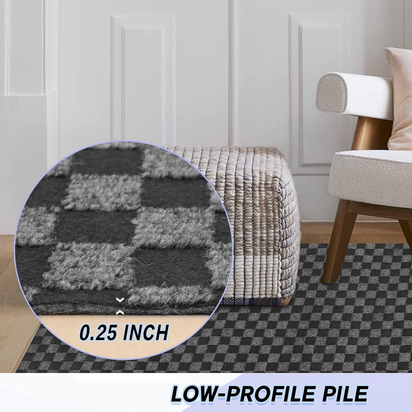 Custom Size Backed Non-Slip Area Rugs Runner, Easy Clean, Waterproof Runner Rugs for Hallway Entryway, Kitchen, Laundry, 3FT x 42FT, Gray Checkered