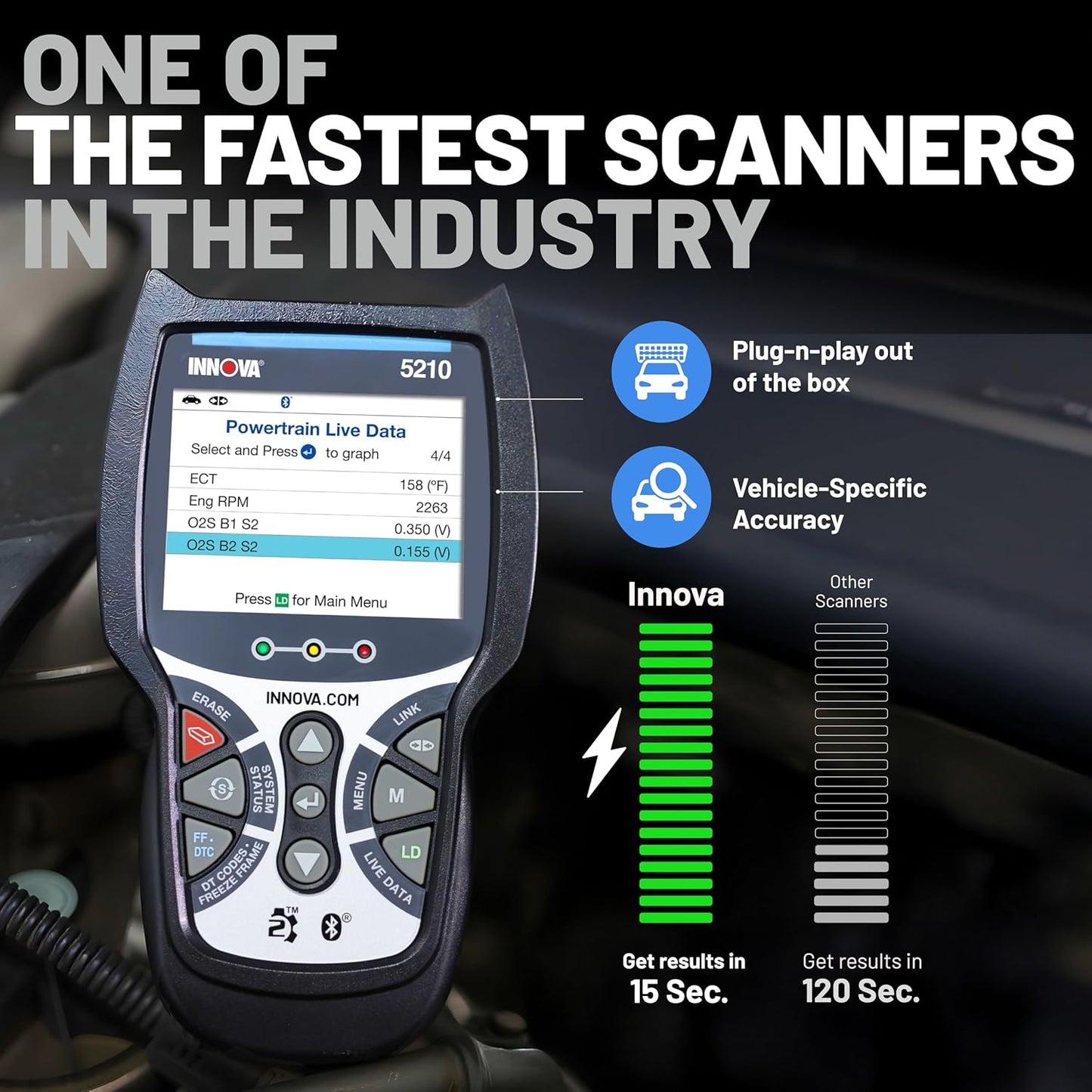 Innova 5210 OBD2 Scanner & Engine Code Reader, Battery Tester, Live Data, Oil Reset, Car Diagnostic Tool for Most Vehicles, Bluetooth Compatible with America's Top Car Repair App