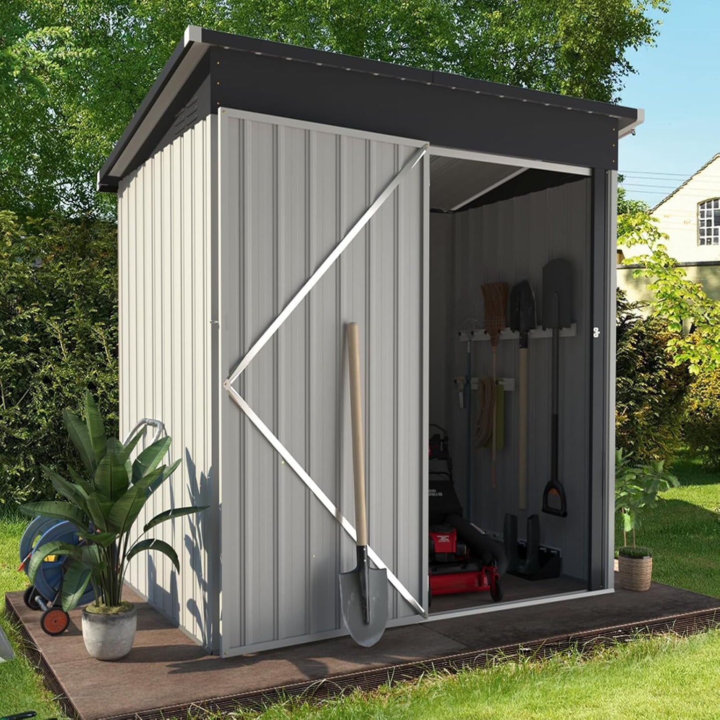 U-MAX 5' x 3' Outdoor Metal Storage Shed, Steel Garden Shed with Single Lockable Door, Tool Storage Shed for Backyard, Patio, Lawn in White