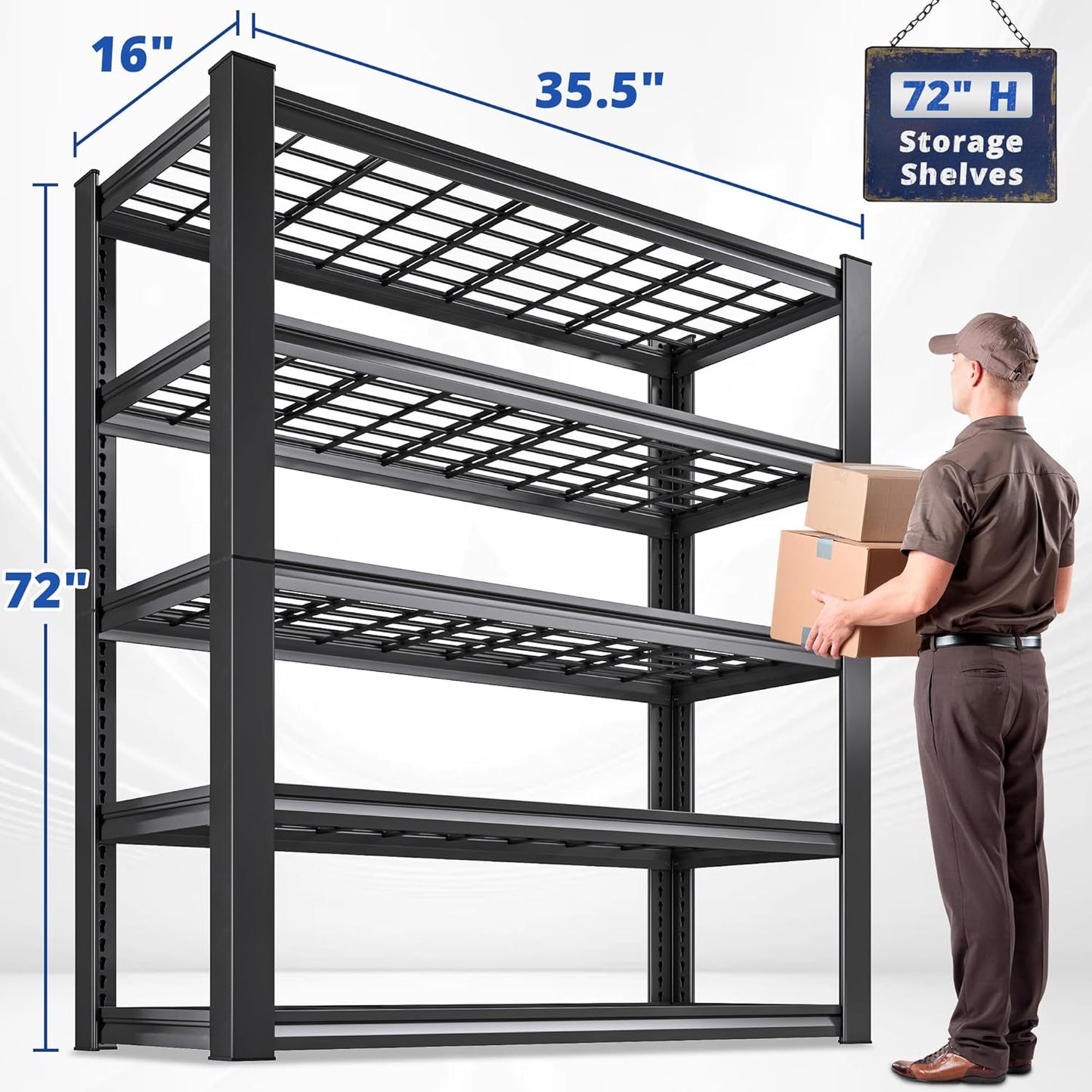 REIBII 3010LBS Storage Shelves 72" H Garage Shelving Heavy Duty Metal Shelving 5 Tier Adjustable Metal Shelves for Storage for Pantry Kitchen Basement 72" H x 35.5" W x 16" D, 3 Pack