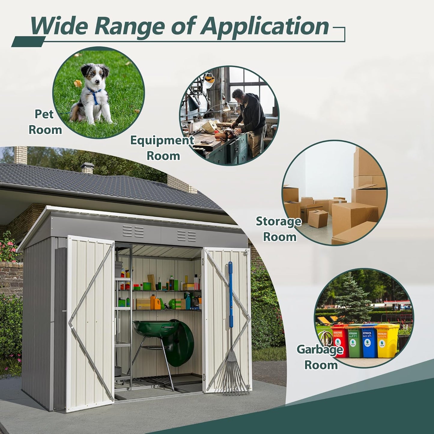4'x8' Metal Shed Outdoor Storage Shed,Metal Steel Utility Tool Shed Storage House with Double Lockable Doors and Air Vent for Backyard Garden Patio Lawn Gray