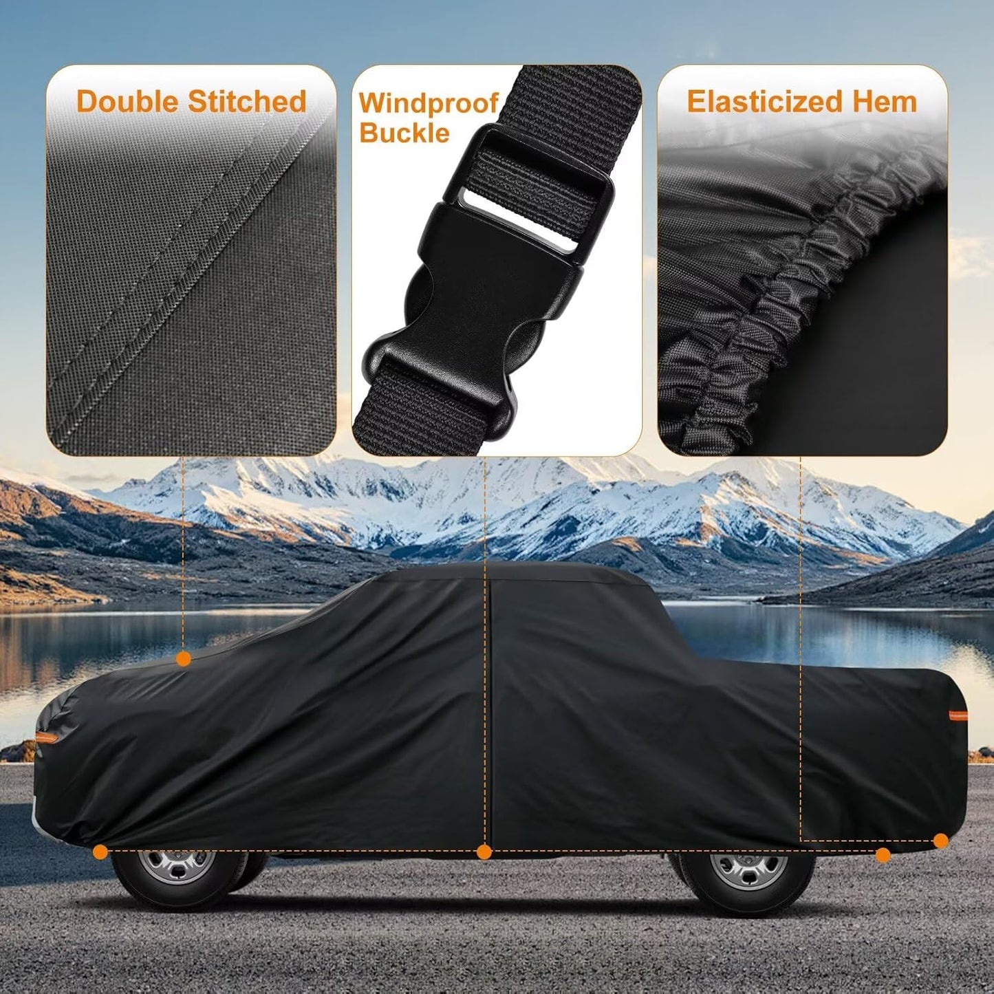Kayme Truck Cover Custom Fit Ford F-250(1999-2000) Extended Cab Short Bed. Full Exterior Heavy Duty Outdoor Pickup Truck Car Cover Waterproof All Weather.Car Tarp for Wind Sun Dust Protection.Black