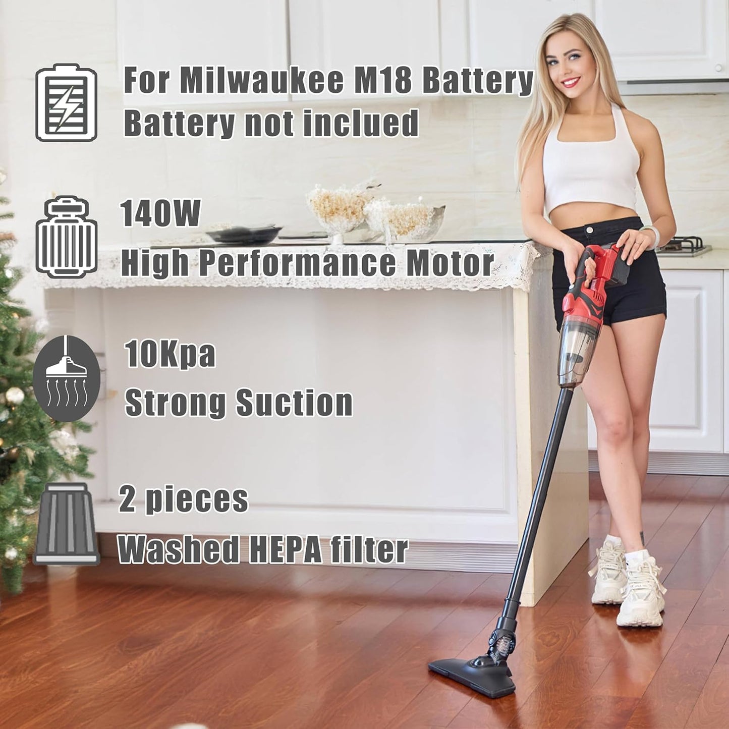 Cordless Vacuum Cleaner for Milwaukee M18 Battery,Wireless Handheld Power Vacuum Cleaner for Home, Boat, Workshop, Car, Pet Hair, Furniture(Tool Only No Battery)