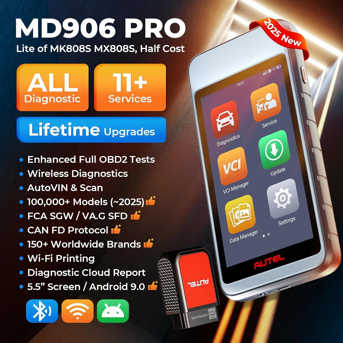 Autel OBD2 Scanner MaxiDiag MD906 PRO, All Systems Car Scanner Diagnostic Tool, 11+Resets Code Reader with CAN FD, Same as MD909 PRO Lite of MaxiCOM MK808S, Up of MD808 PRO MD806, Free Updates, FCA