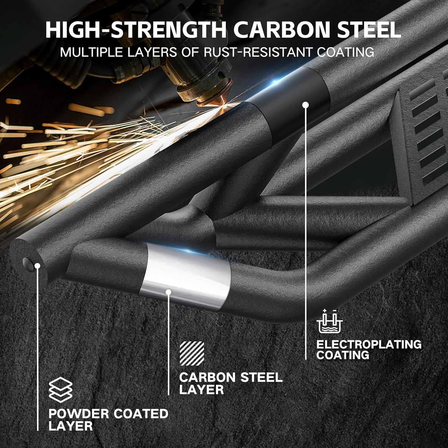 for Bronco Running Boards Compatible with 2021 2022 2023 2024 2025 Ford Bronco 2 Doors (Not for Sport Model), Heavy-Duty Steel Drop Side Steps Nerf Bars Bolt-on Step Plates Rock Sliders Rail