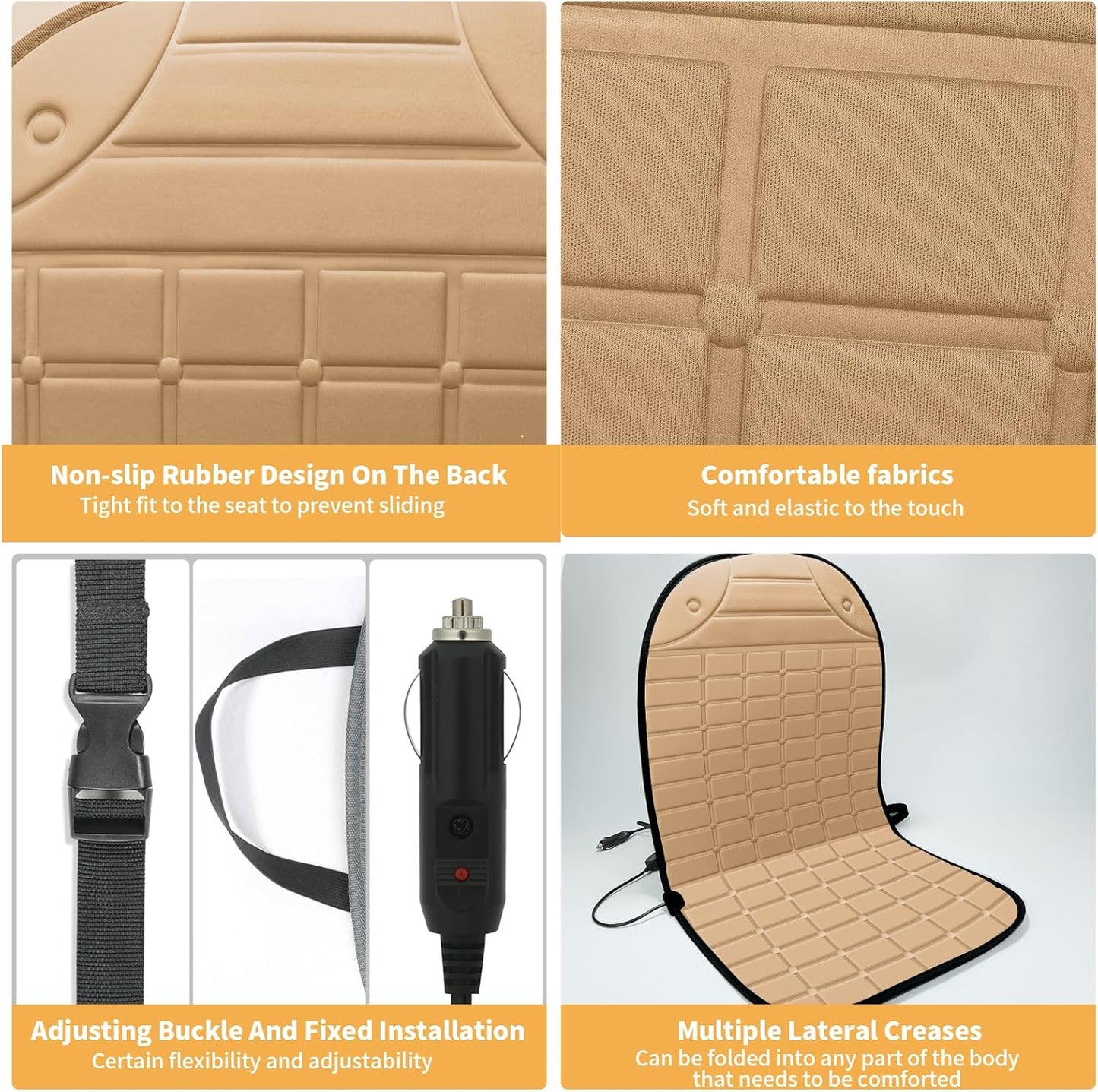 Seat Cover for Cold Weather, Winter Seat Cushion with Adjustanle Buckle for Full Back and Seat (2, Khaki)