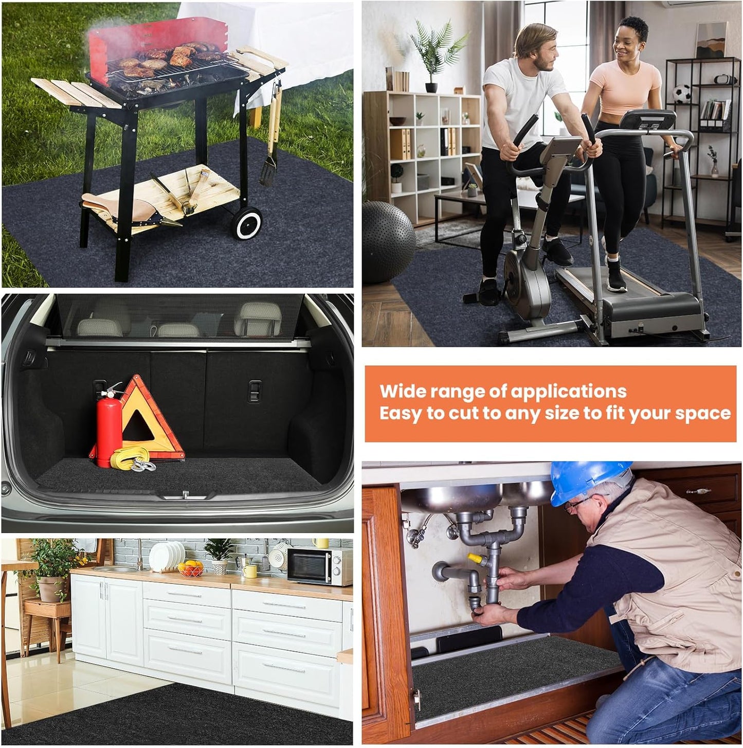 4 Pcs 36 x 60 Inch Oil Spill Mat for Driveway Garage Under Car Leaks Absorbent Oil Pad, Black Rubber Mat Garage Floor Protecting with Waterproof Backing, Reusable, Washable, Non Slip