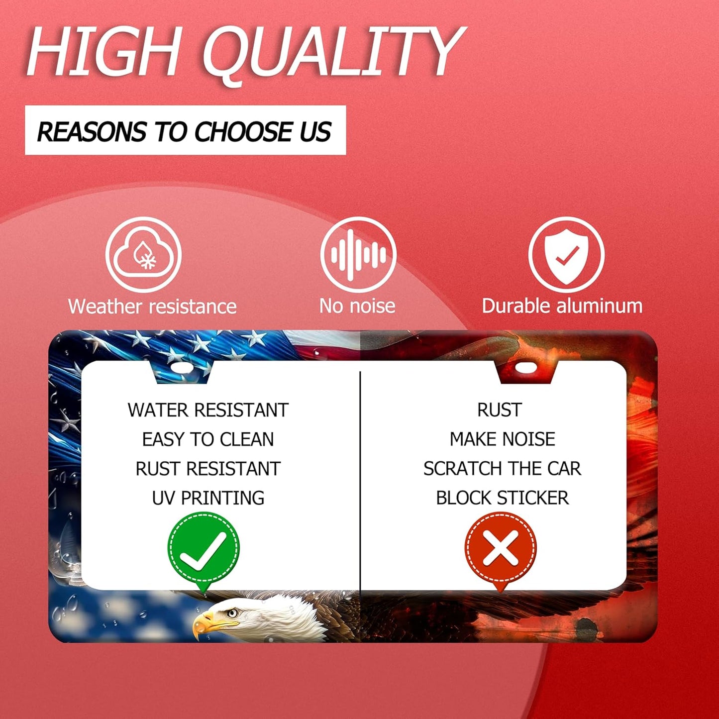 American Flag Eagle License Plate Frame Patriotic Flag License Plate Holder Funny Stainless Steel Accessories Cars Decor with 2 Holes and Screws Fits Standard Us Ca Vehicles License Plate 12.2 X 6 in