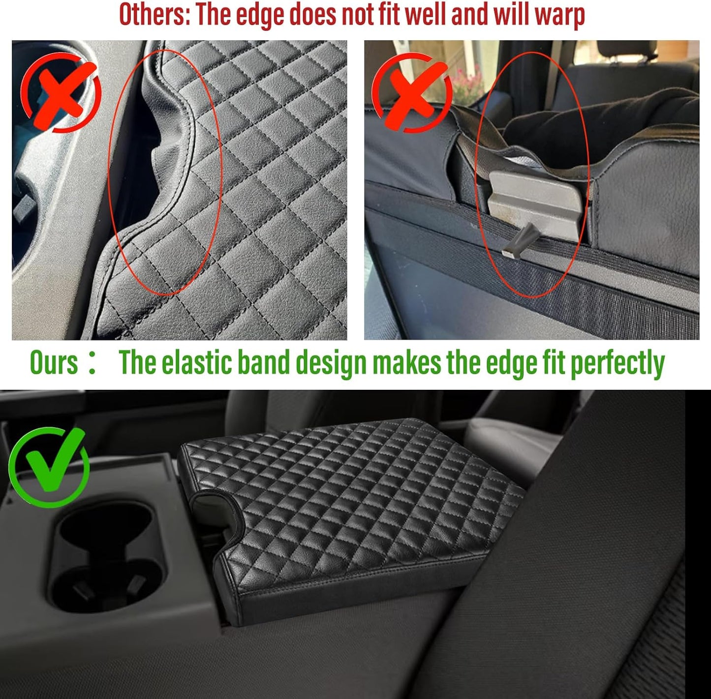 Center Console Cover for Ford F150 2015-2022, F250 F350 F450 F550 2017-2022, PU Leather Car Interior Accessories, Armrest Cover Middle Console Box Lid Protector Pad (40/20/40 Jump Seat Only), Black