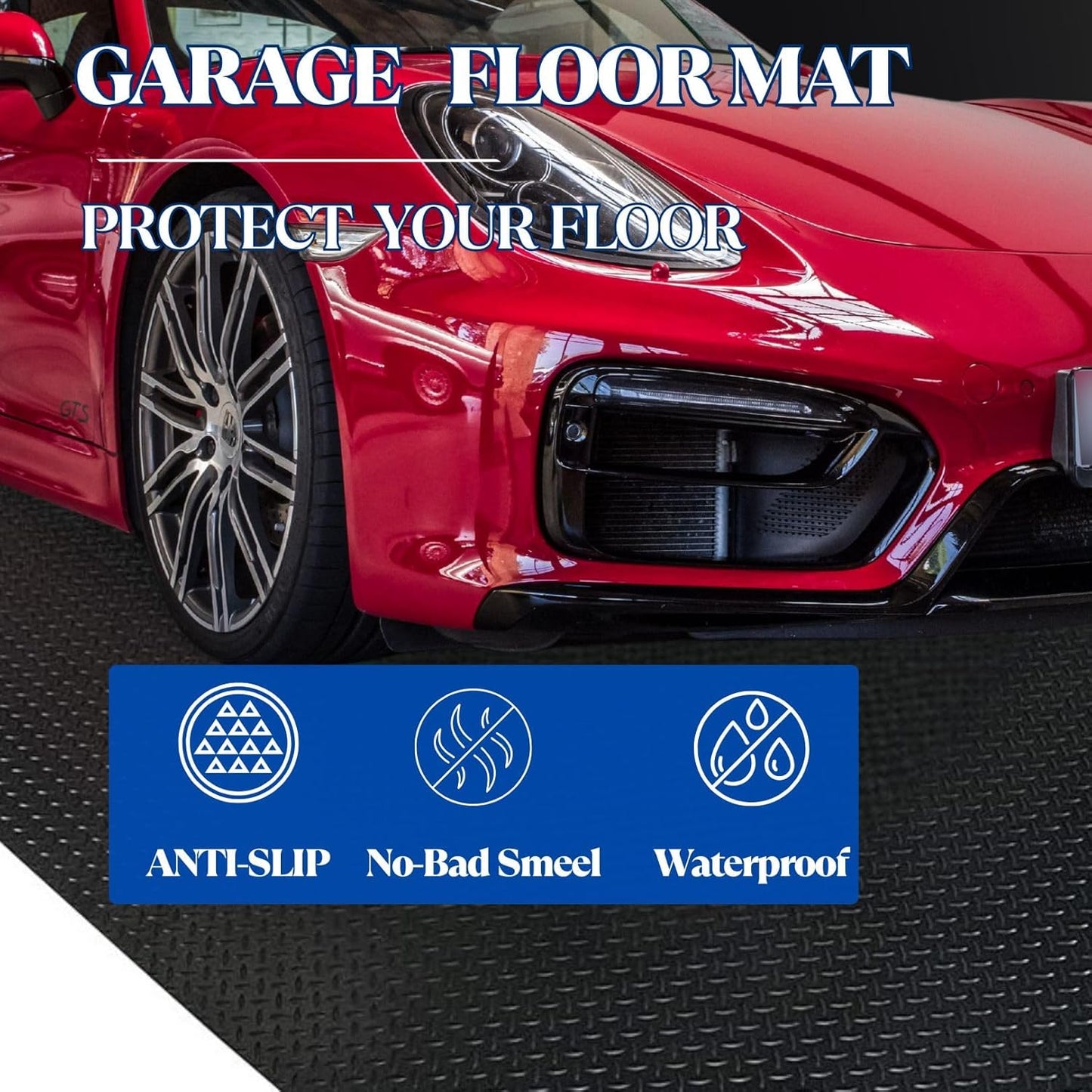 BESEA 4 x 6 FT Garage Floor Mat, Heavy Duty Diamond Plate Rubber Parking Mat – Waterproof, Oil-Resistant, Anti-Slip Flooring Roll for Under Car, Home Garage or Workshop,1/8" Thick