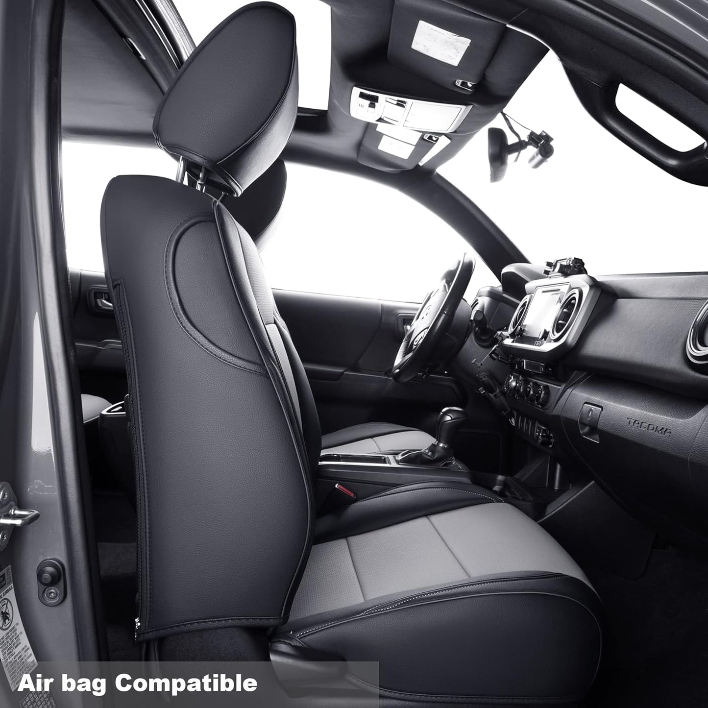 LUCKYMAN CLUB Tacoma Custom Fit Seat Covers for 2016-2023 Tacoma Crew Cab with Faux Leather (Black & Gray)