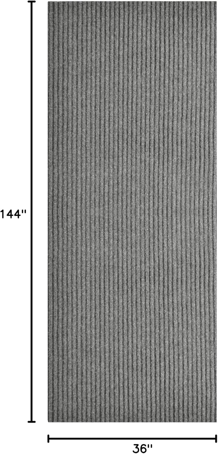 iCustomRug Spartan Weather Warrior Indoor/Outdoor Utility Ribbed Carpet Runner with Non-Slip Thermoplastic Rubber Backing, 3ft X 12ft in Grey