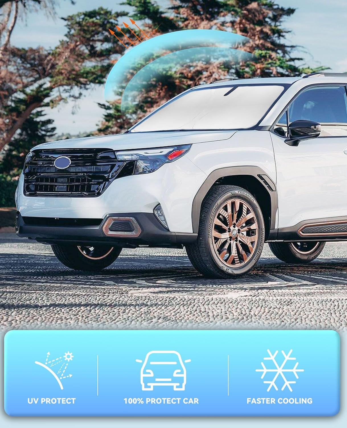 Sun Shade for Forester Windshield Sunshades for Forester 2019-2022 2023 2024 2025 Windshield Cover Front Window Shields Car Interior Accessories Upgrade Sun Visor Protector Blocks UV Rays