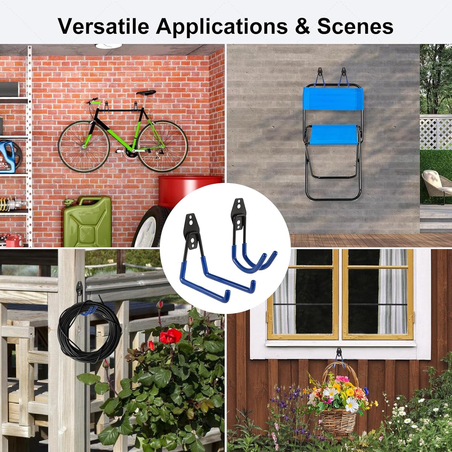 Garage Hook Heavy Duty Wall Storage Hangers, 26 Pack Garage Storage Hooks Steel Tool Blue for Ladders, Ropes, Garden Tools