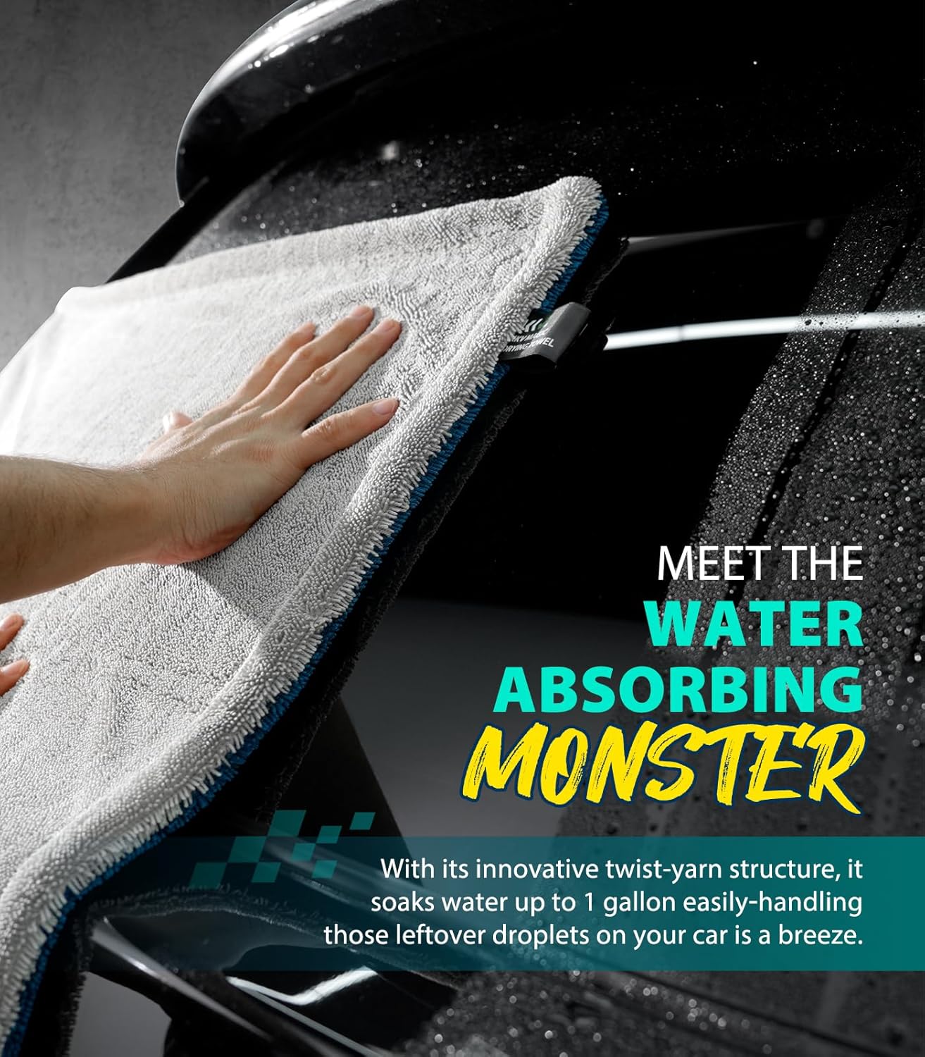 KKV Full-Sized SUV Drying Towel, 48”x24” Dual Sided Microfiber Car Cleaning Towel with Twisting Yarn Technique, 1400GSM Super Absorbent, Scratch-Free, Machine Washable (LightGrey-MarineBlue)