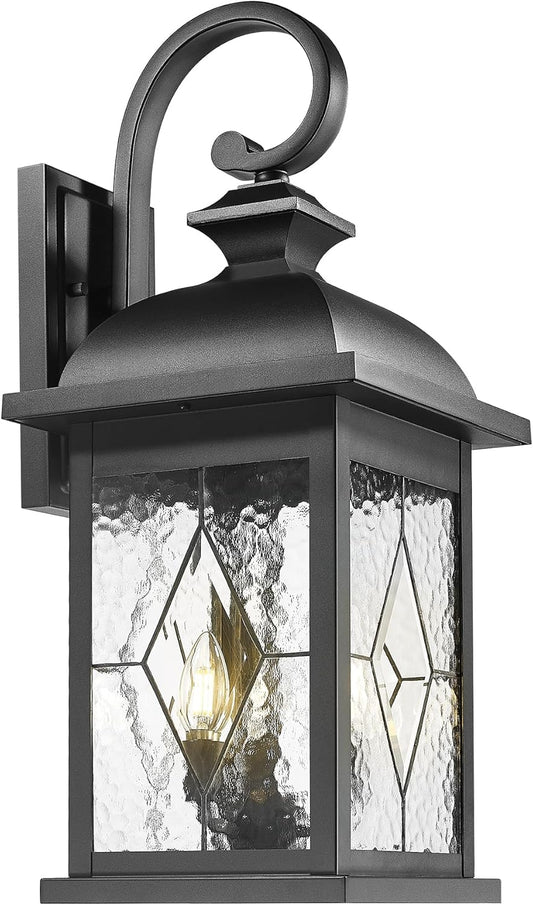 FEMILA 3-Light Outdoor Wall Light, 26" Large Exterior Wall Lantern with Water Ripple Glass, Porch Light for Entryway, Patio, Garage, and Doorway, E12 Base, 4FD54B-L SD BK