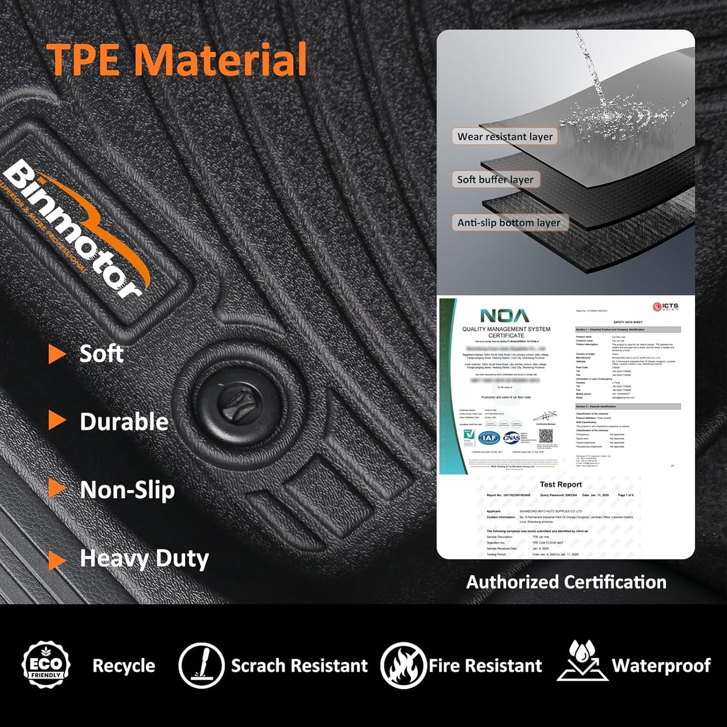 Binmotor-All Weather Car Floor Mats and Cargo Liner Set for 2013-2022 Acura ILX,2 Rows with Cargo Mat Set,TPE Rubber Liners for Acura ILX Accessories Mats Trunk Mat-Black