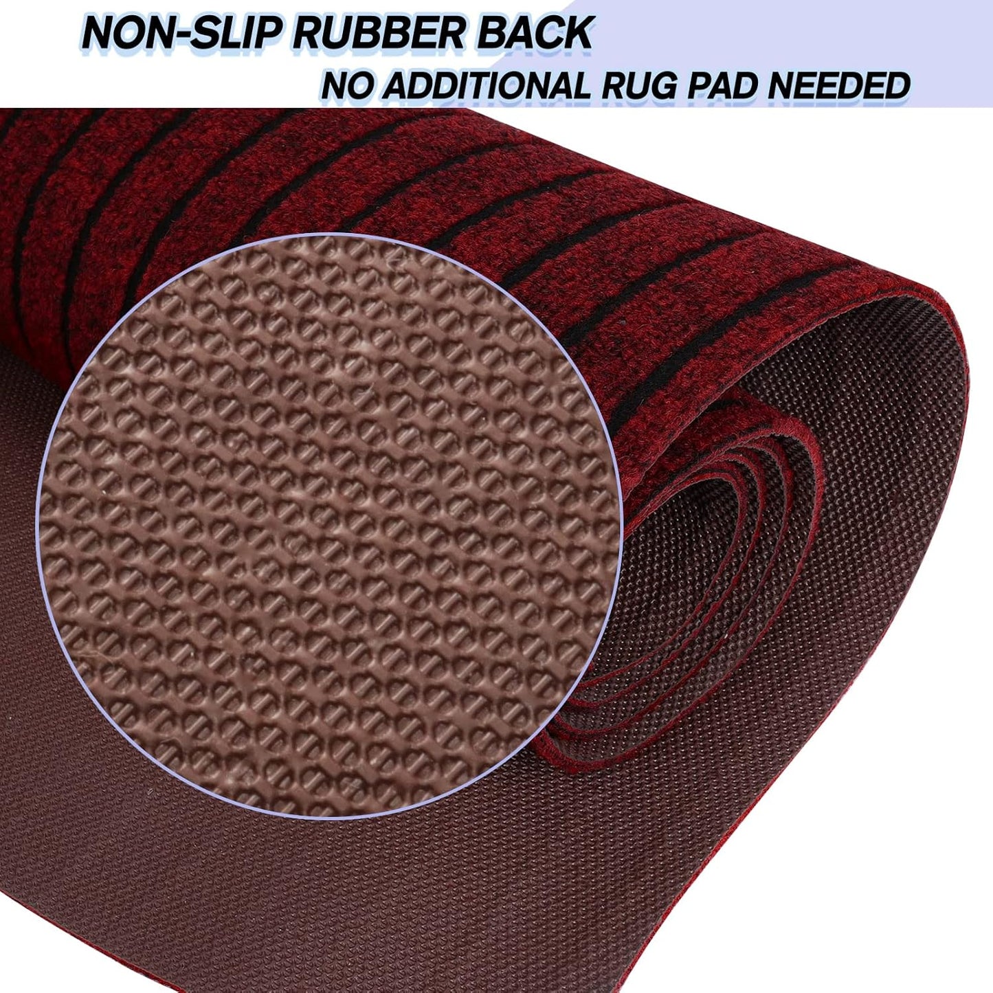 Custom Size Backed Non-Slip Area Rugs Runner, Easy Clean, Waterproof Runner Rugs for Hallway Entryway, Kitchen, Laundry, 2FT x 42FT, Red Stripe