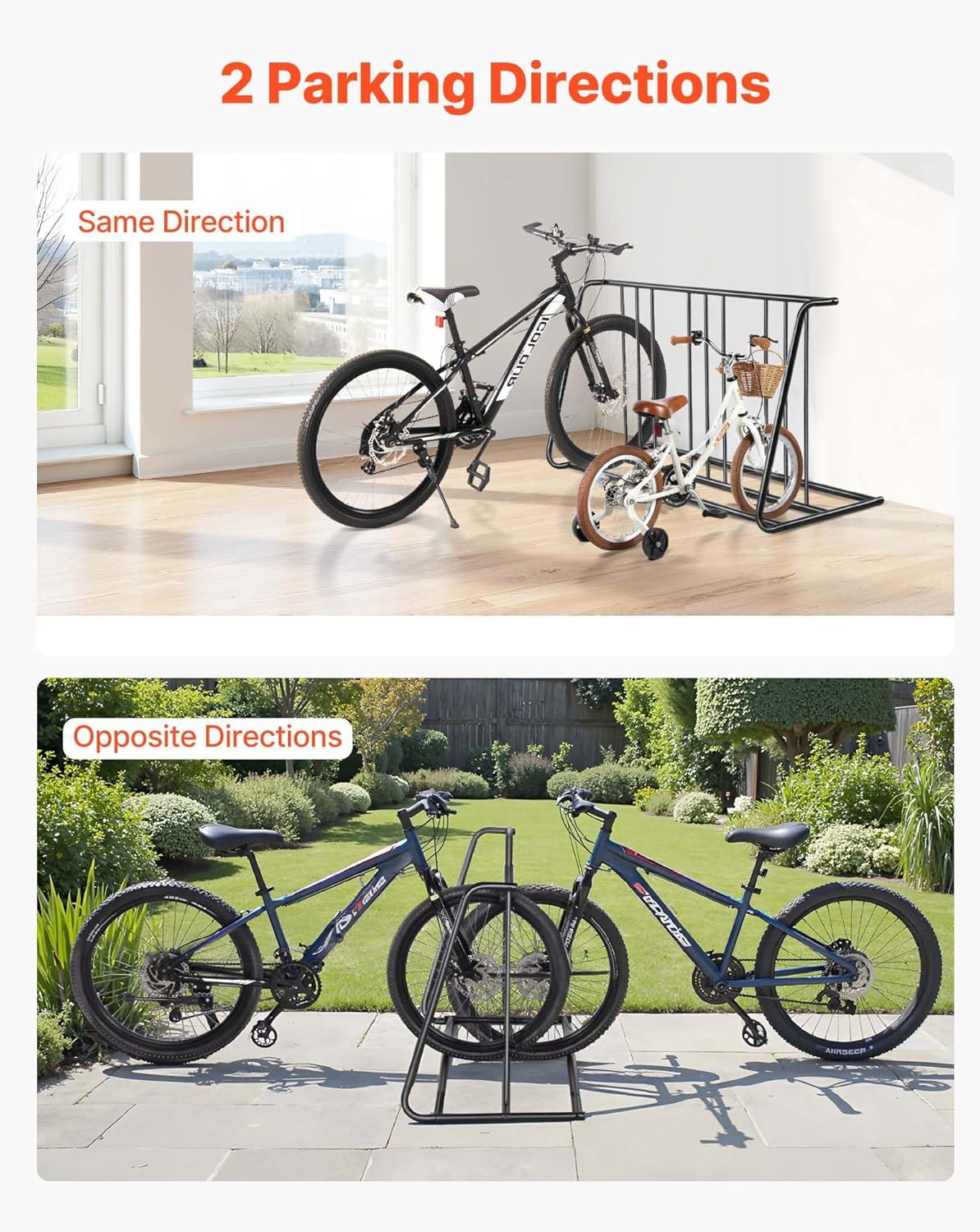 VEVOR Bike Rack, Fits Tire Width 3 Inch/76.2 mm, Carbon Steel Double-Sided Grid Bike Rack Stand, Freestanding Bicycle Storage Holder for Curbside, Garage, Indoor, Outdoor Parking, 6-Bicycle Capacity