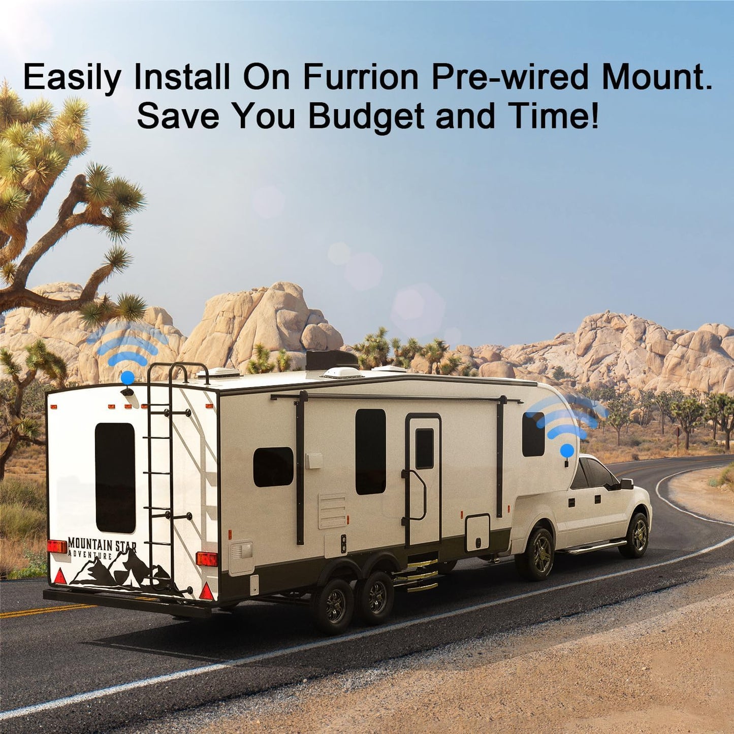 Fookoo HD 4 Cameras Wireless RV Backup System, 7" Split-Screen Monitor, 2 Rear View + 2 Side Cameras, IR Night Vision Recording Waterproof Compatible with Furrion Pre-Wired RV Truck Trailer - DW7Y504