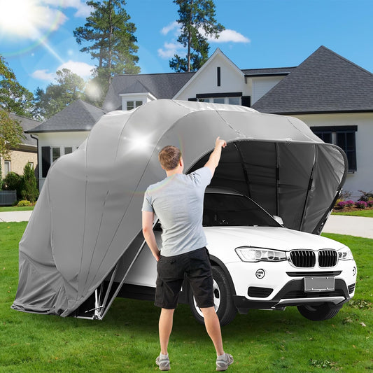 Stainless Steel Carport, Foldable Retractable Garage, Heavy Duty Mobile Carport, Semi-Automatic Outdoor Shelter, All-Weather Weatherproof RV Cover, for Parking Lot, Yard, Grey