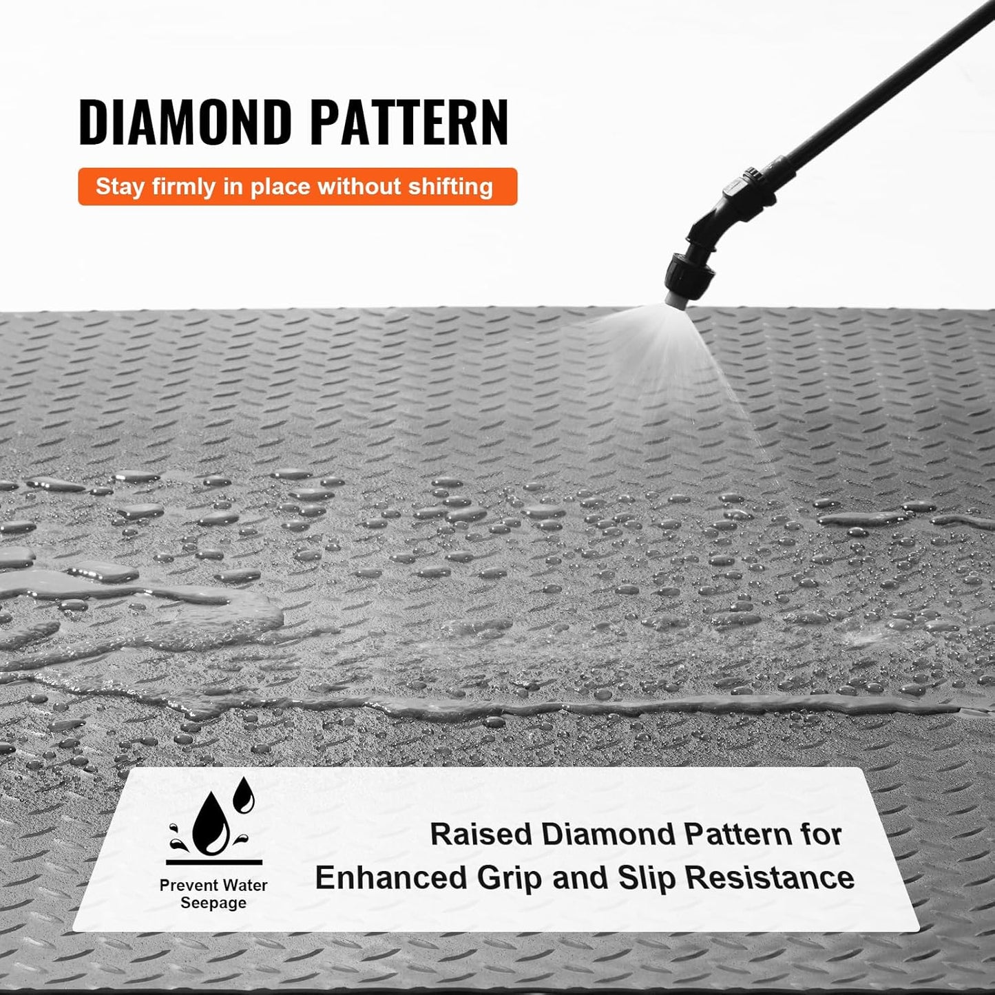 VEVOR Garage Floor Mats, 2 Rolls x 17 x 3.6 Ft PVC Garage Flooring Roll, Non-Slip Diamond Texture, 123.14 sq.ft Covering Space, Black Garage Mats for Under Cars, Garage Industry Gym