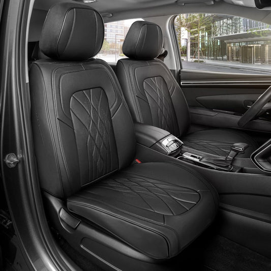 Elite Edition Faux Leather Seat Covers for Cars, Trucks, & SUV - 2 Black Car Seat Covers for Front Seats - Universal Fit Car Accessories Automotive Interior Cover Protector for Most Vehicles